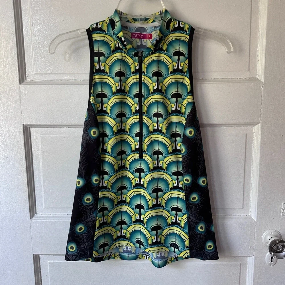 3/$20💥 Terry Women’s Cycling Tank Top‎ S 1/4 Zip Stretch Colorful Geometric - Picture 3 of 17